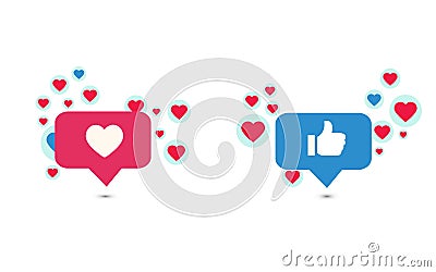 Like and Love icons. Thumbs up and heart, social media icon. Vector illustration. Vector Illustration